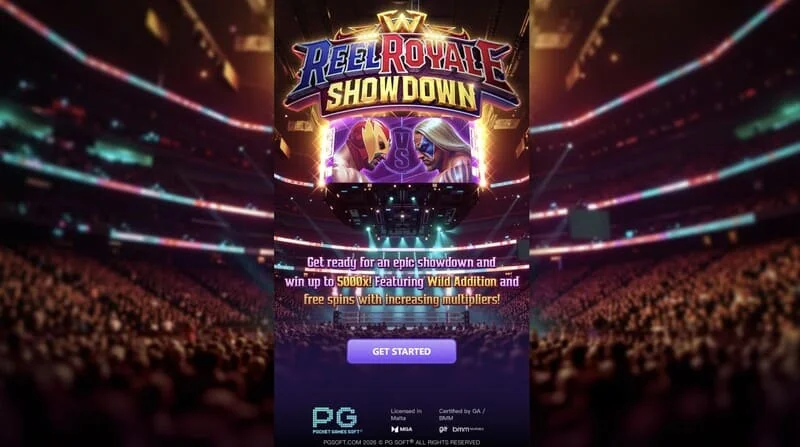 Reel Royale Showdown - главен екран с барабани и три клетки Wild Addition